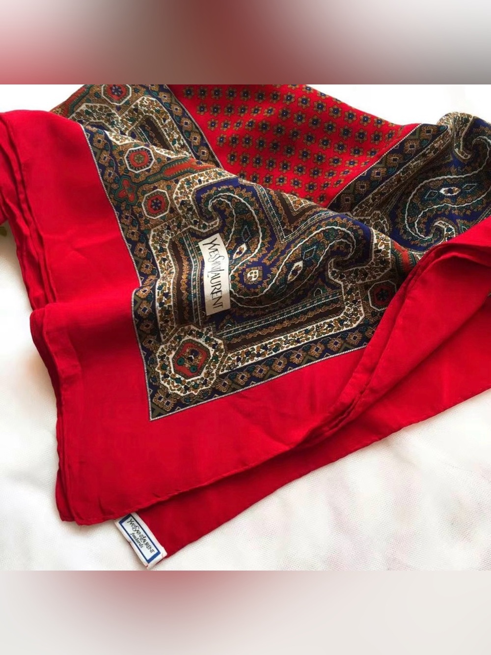 YSL silk scarf red Paisley silk scarf
